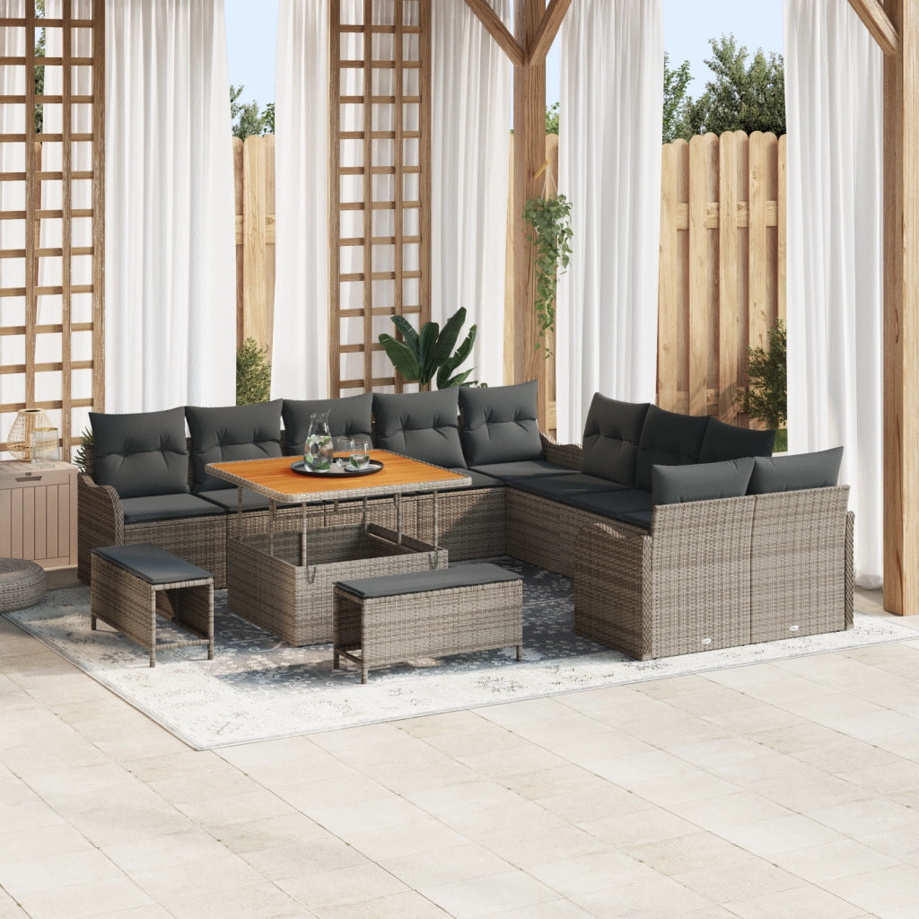 Set di Divani da Giardino  13 Pezzi con Cuscini Grigio Polyrattan