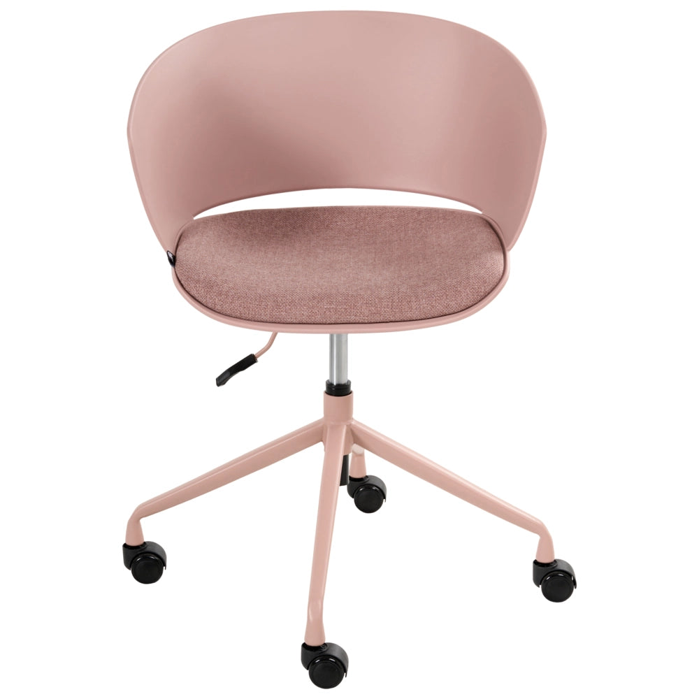 Sedia da ufficio con seduta in tessuto rosa girevole, per scrivania regolabile in altezza