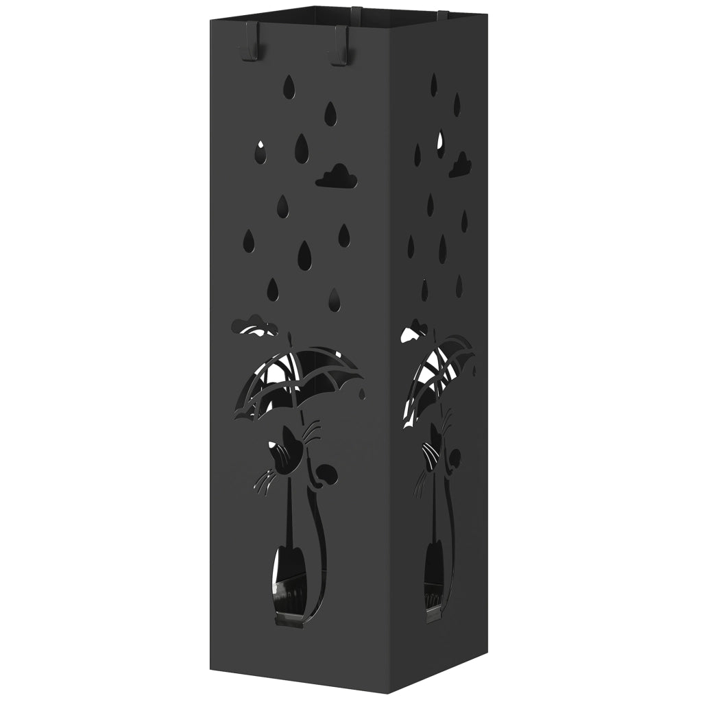 Portaombrelli con Vassoio e Ganci ¨C zephmum ¨C Nero, Metallo, 15.5x15.5x49 cm