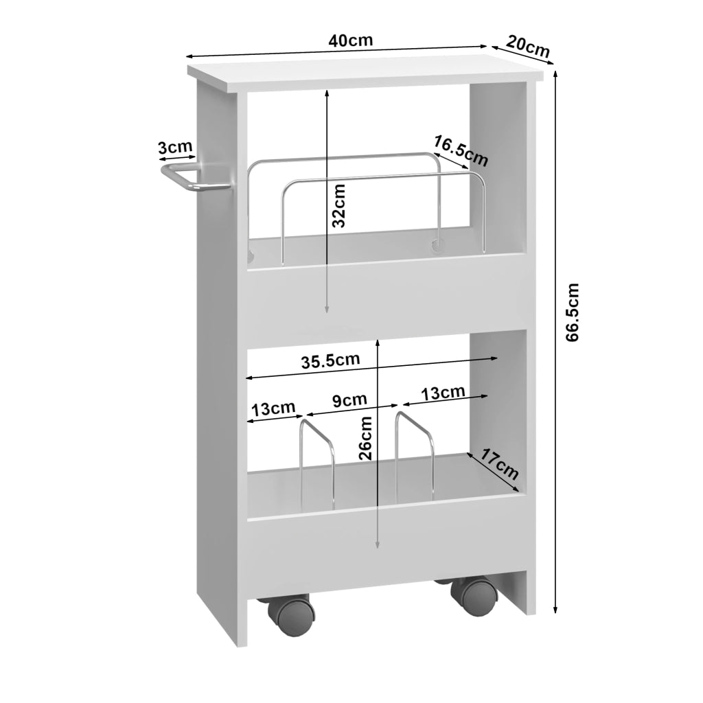 Carrello da Cucina Katra a Ruote con Ripiani 67 x 40 x 20 cm - Bianco [en.casa]