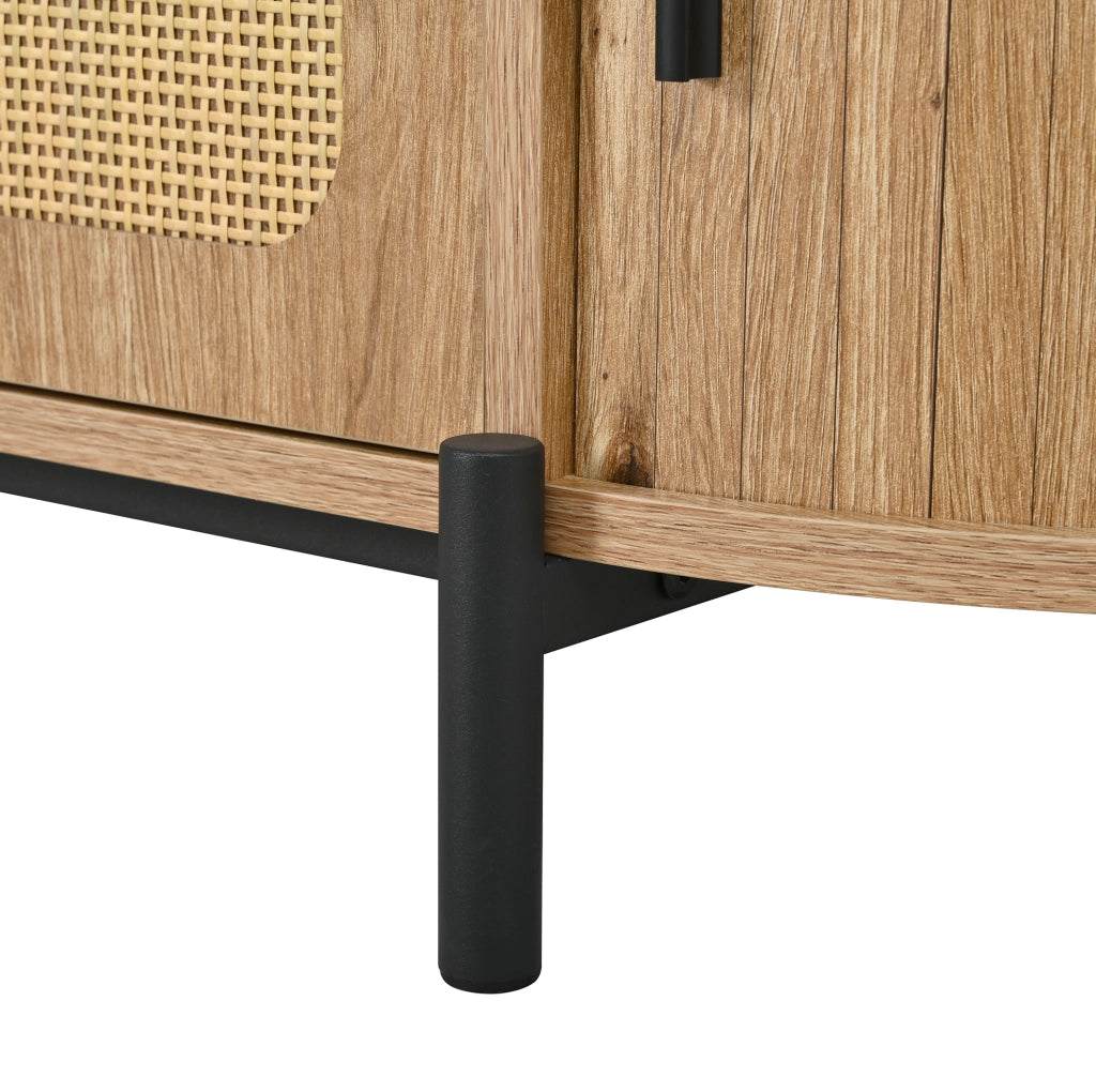 Tavolino da salotto ovale 100x50x40 cm con ante scorrevoli e vano contenitore; MDF naturale