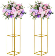 Due pezzi di supporto per vaso in metallo da 80 cm, punti centrali dorati, supporto per vaso con lastre di acrilato trasparente, display geometrico per decorazioni di matrimonio