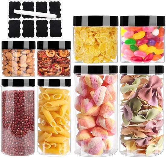 Set di contenitori in plastica per la conservazione di cereali, tè, spezie, 8 pezzi, contenitori di 0,2L, 0,4L, 0,5L e 1L con coperchio