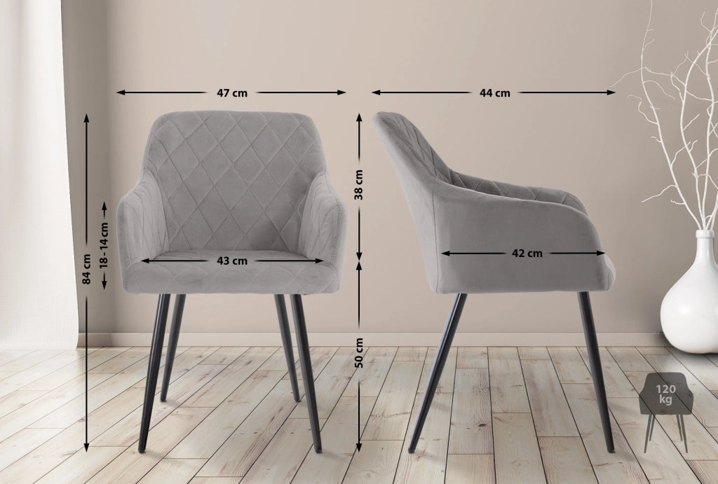 Sedia da pranzo Shila fodera a rombi Velluto,grigio