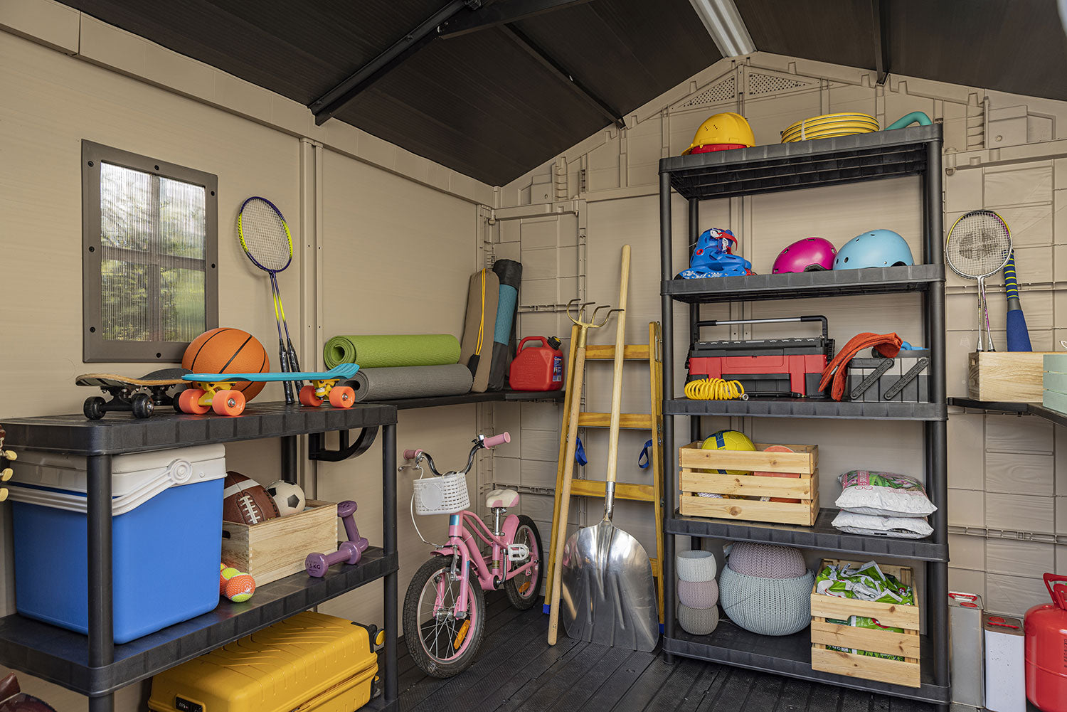 Casetta da Giardino con Mensole 256,5x255x243 cm Keter Factor 8x8 in Polipropilene Rinforzato Beige