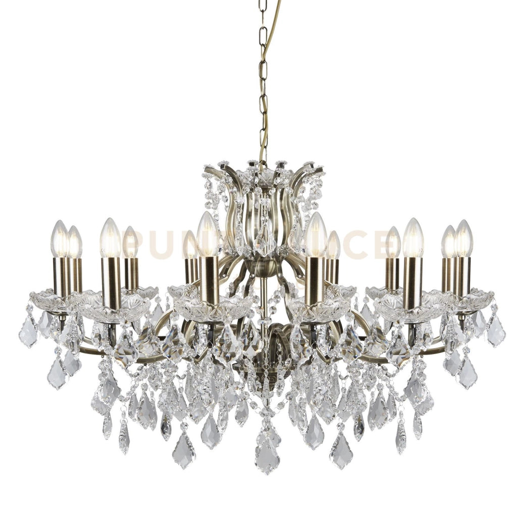 Lampadario Paris 12Lt - Metallo ottone anticato e cristallo trasparente