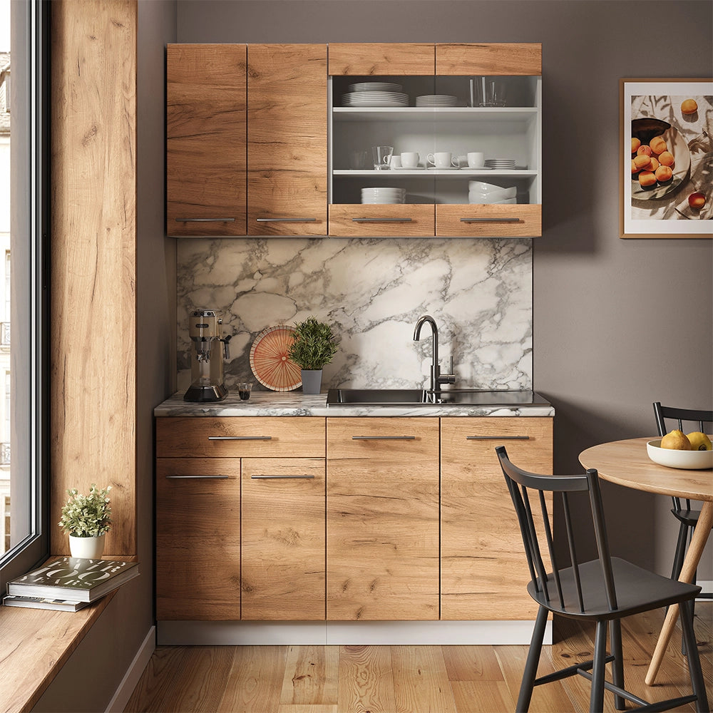 Cucina completa Fame-Line Rovere dorato/Bianco 140 cm, PL Antracite Vicco