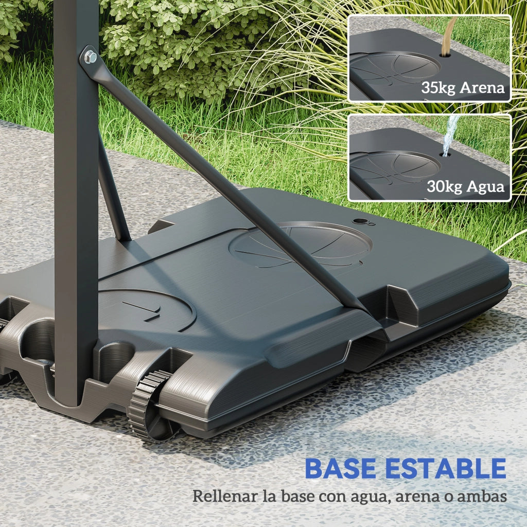 Canestro da Basket Regolabile 146-236 cm con Ruote e Base Riempibile ¨C zephmum ¨C Nero