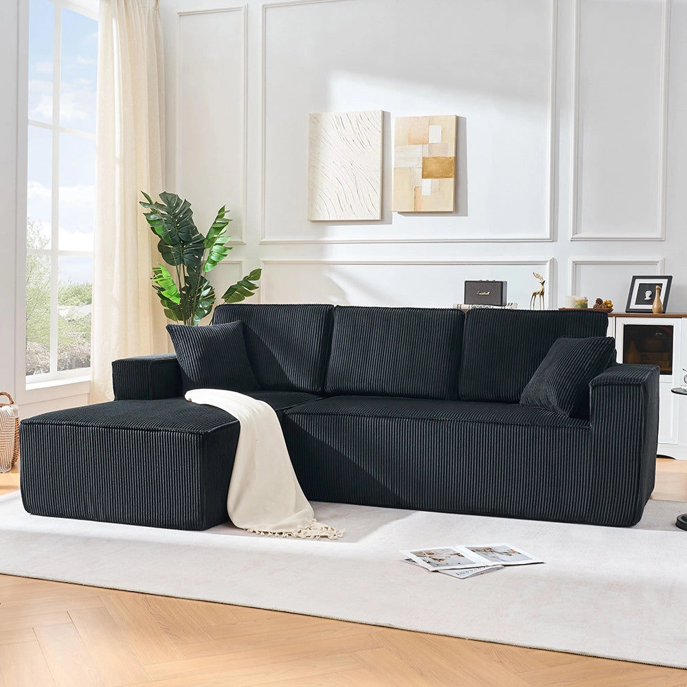 Divano angolare in velluto costato - Xylo - 2 posti + chaise longue, schiuma ad alta densit¨¤