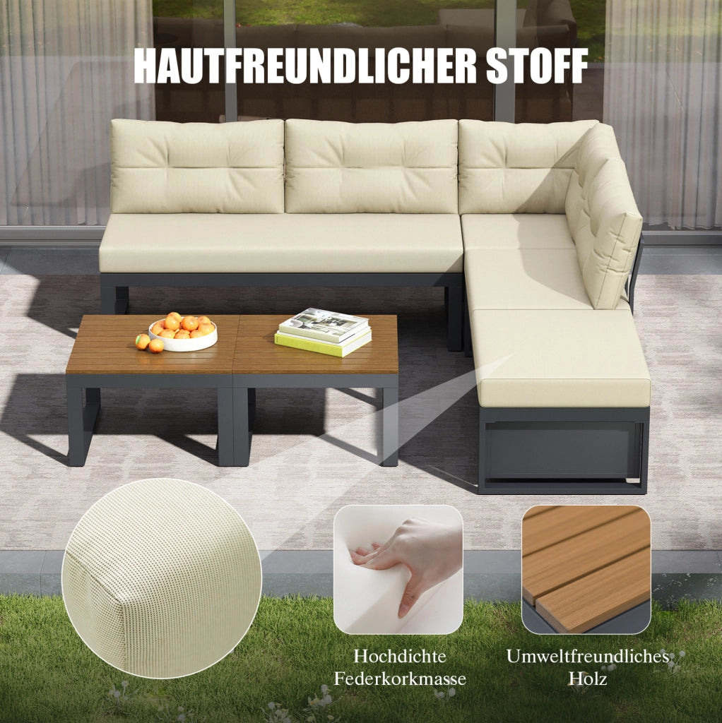 Set divano da esterno modulare beige con schienale regolabile e contenitore