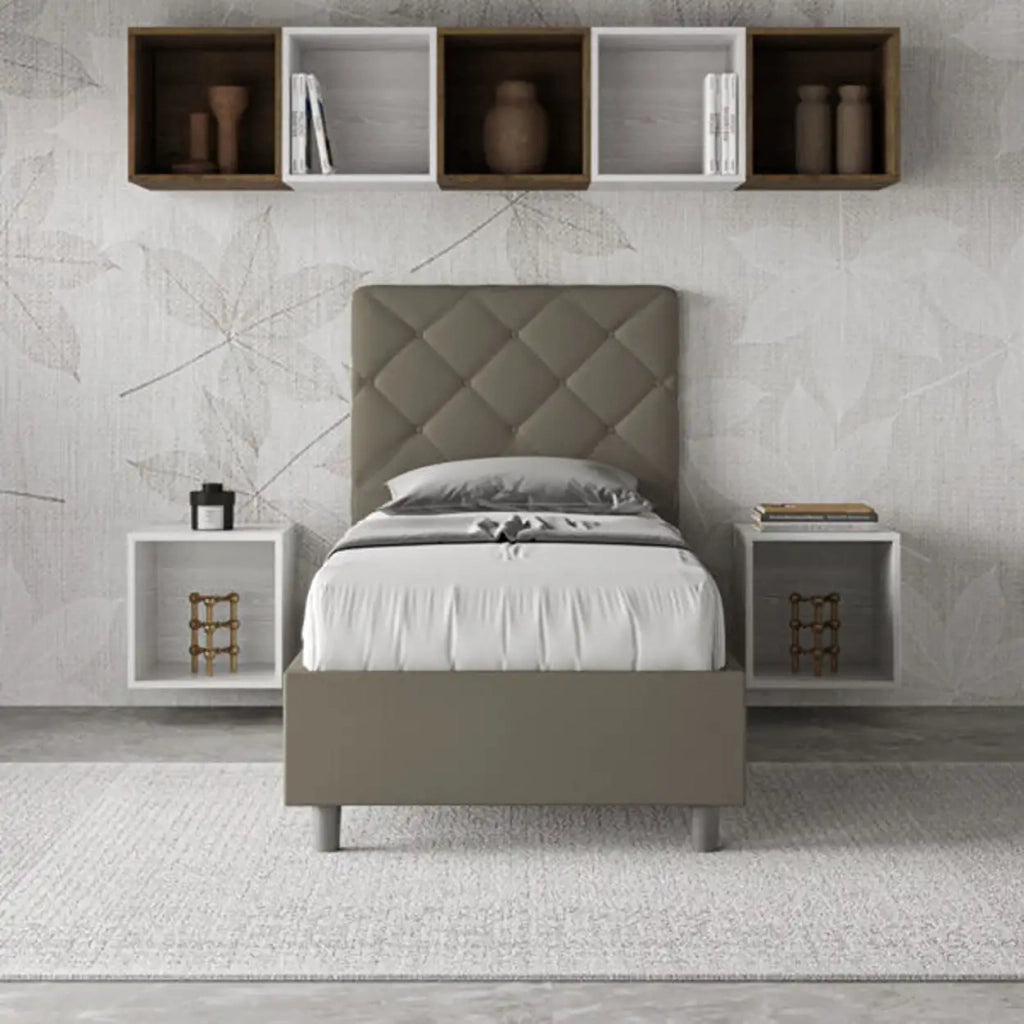 Letto singolo senza rete imbottito 80x210 similpelle cappuccino Priya