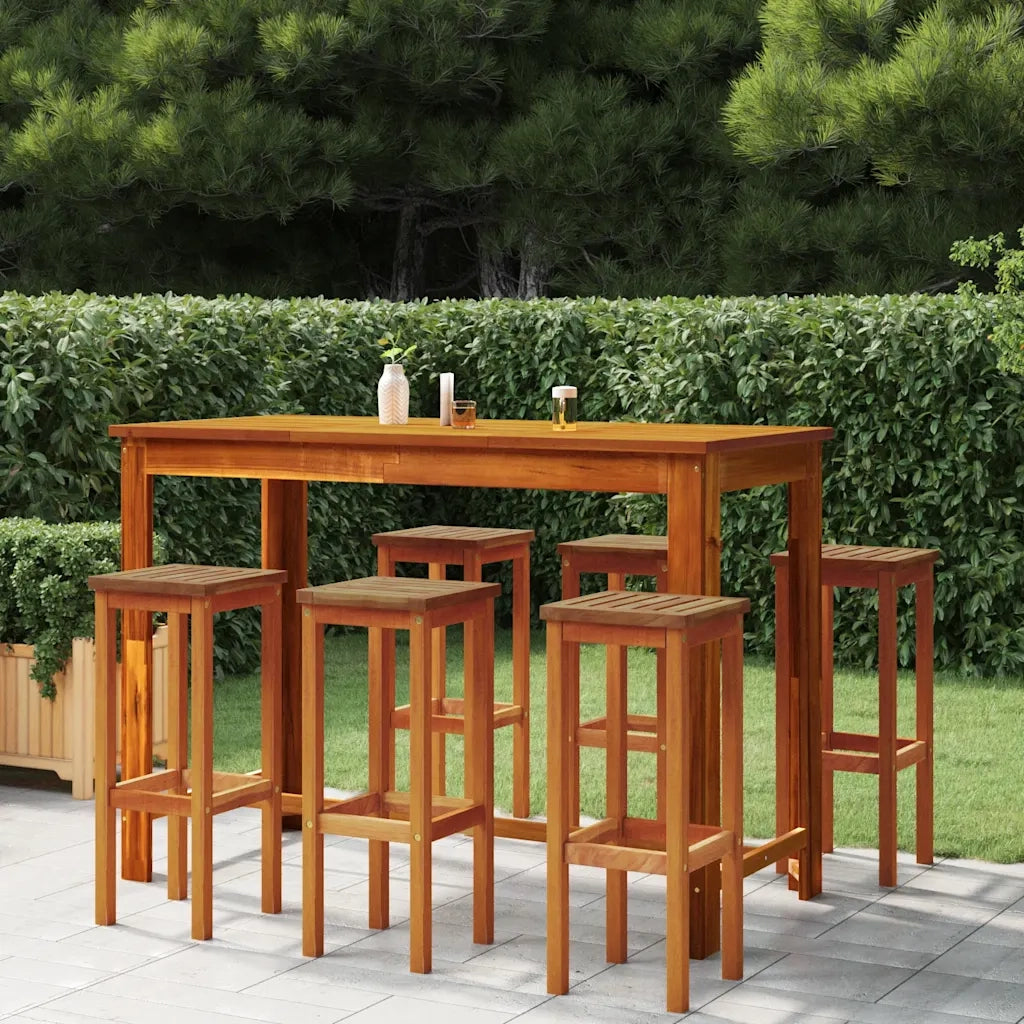 Set da Bar da Giardino 7 pz in Legno Massello di Acacia