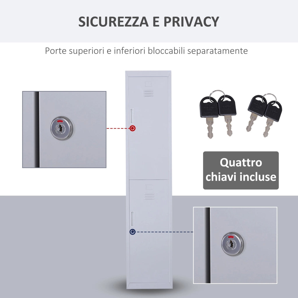 Armadietto Guardaroba in Acciaio 4 Ripiani 2 Porte con Chiusura di Sicurezza Grigio 38x46x180 cm