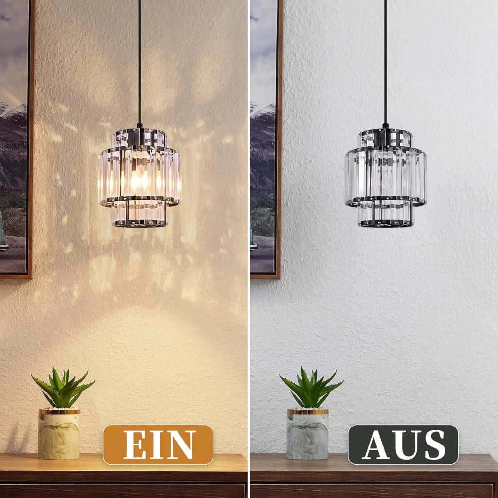 ZMH Lampada a Sospensione 1 Luce E27 Nera Pendente in Cristallo Vintage Regolabile Per Soggiorno Lampadina Non Inclusa