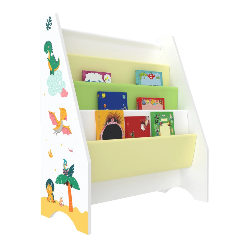 Libreria di design Fisterra per soggiorno mensola in stile originale per bambini con 4 scomparti aperti bianco/verde/giallo 03_0006479