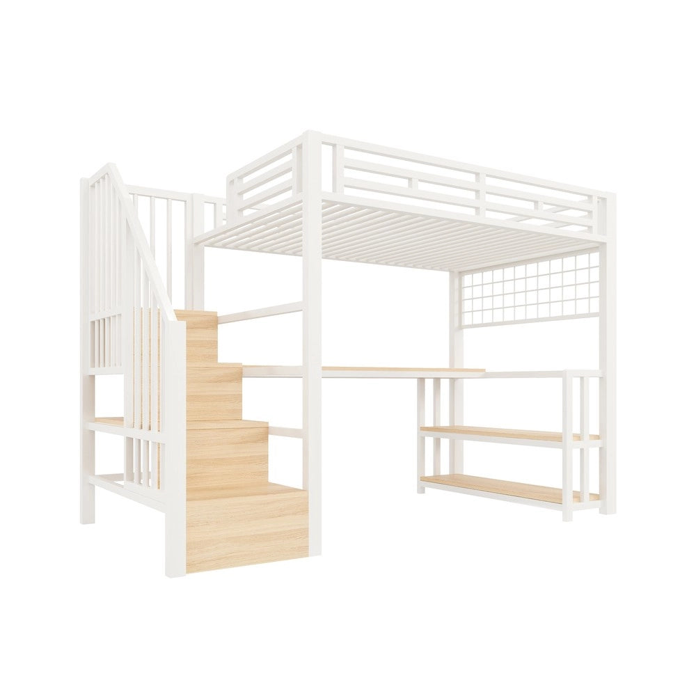 Letto a Soppalco con Scrivania ¨C Xylo ¨C Bianco, Metallo, LED, 90x200