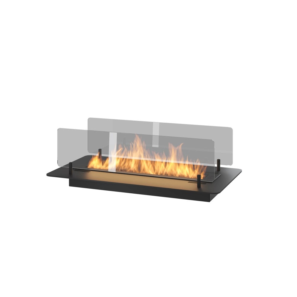 Camino a Bioetanolo da Incasso o appoggio Insert Black 600 - Biocamino nero sottile con due vetri, Serbatoio 1l - 60cm