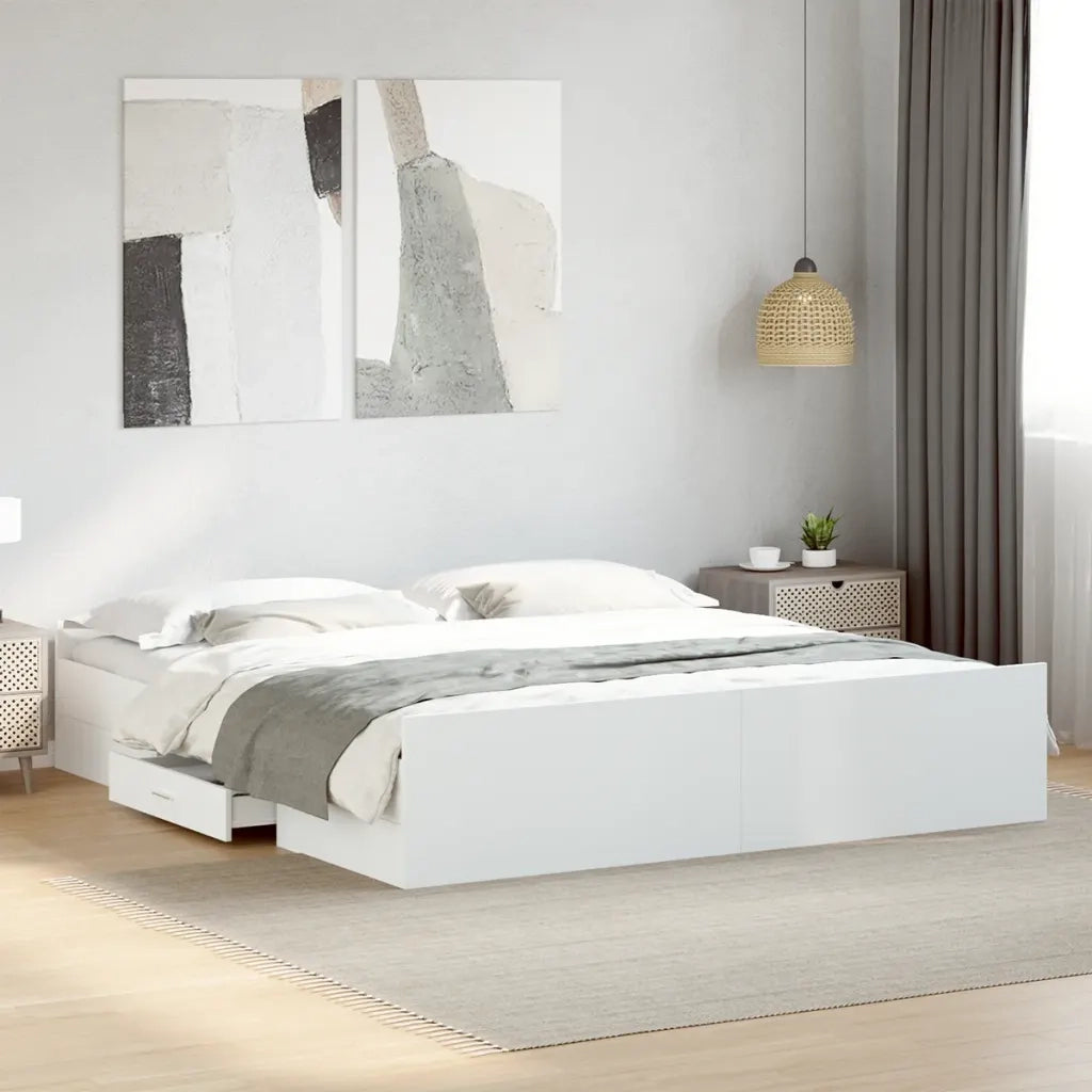 Giroletto con Cassetti Bianco 180x200 cm in Legno Multistrato