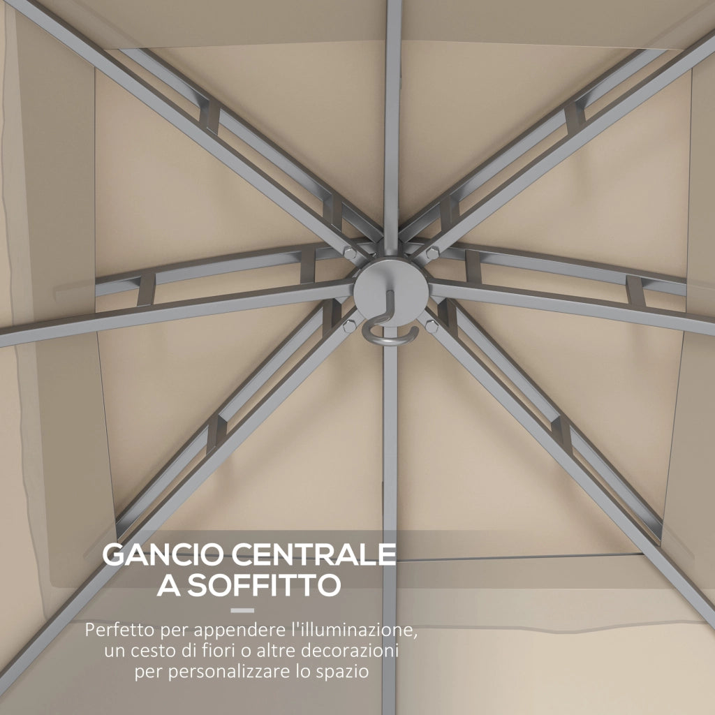 EasyComfort Gazebo da Giardino 3x3m in Acciaio con Doppio Tettuccio e Tende, Beige e Grigio