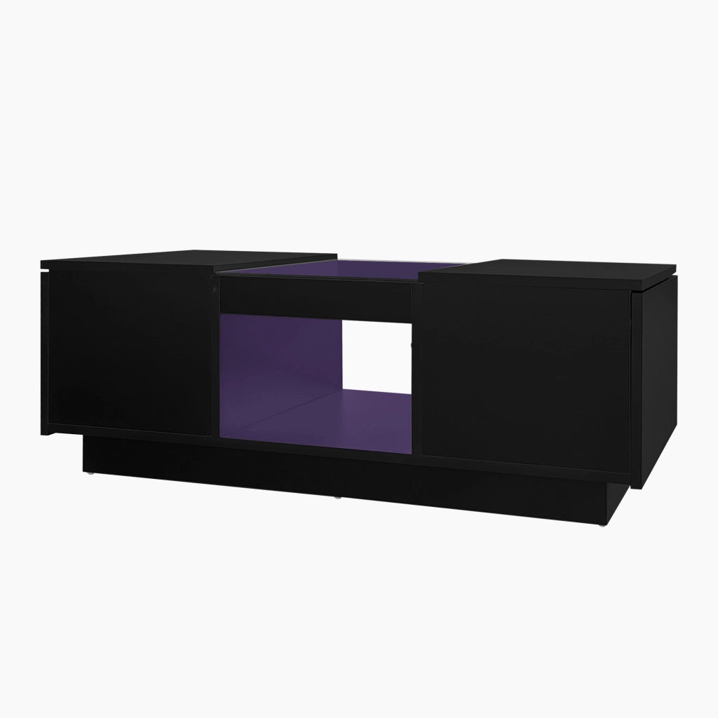 TAVOLO BASSO 100x50x35,5 cm Nero con LED, 2 cassetti e 1 vano aperto