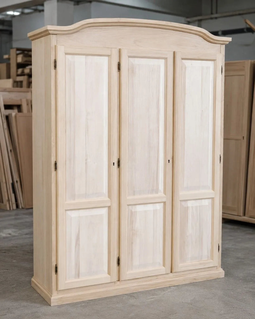 Armadio 3 ante cappello sagomato in legno grezzo 158x56x197 - Mobili 2G