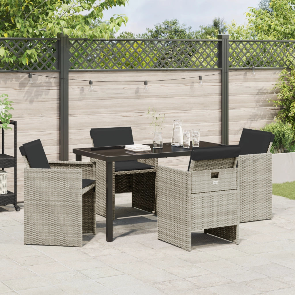 Set da Pranzo per Giardino da 5 Pezzi con Cuscini Grigio Chiaro Rattan Sintetico