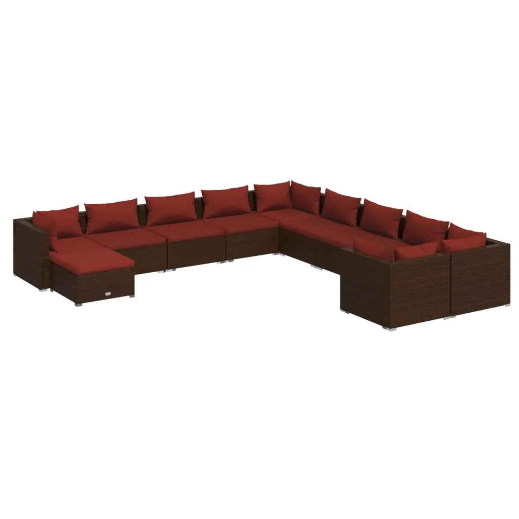 Set Divani da Giardino 11 pz con Cuscini in Polyrattan Marrone cod mxl 35172