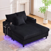 OKWISH Chaise Longue con USB, LED Multicolore e Portabicchieri, Seduta Profonda e Schienale Ergonomico, Velluto a Coste, Nero