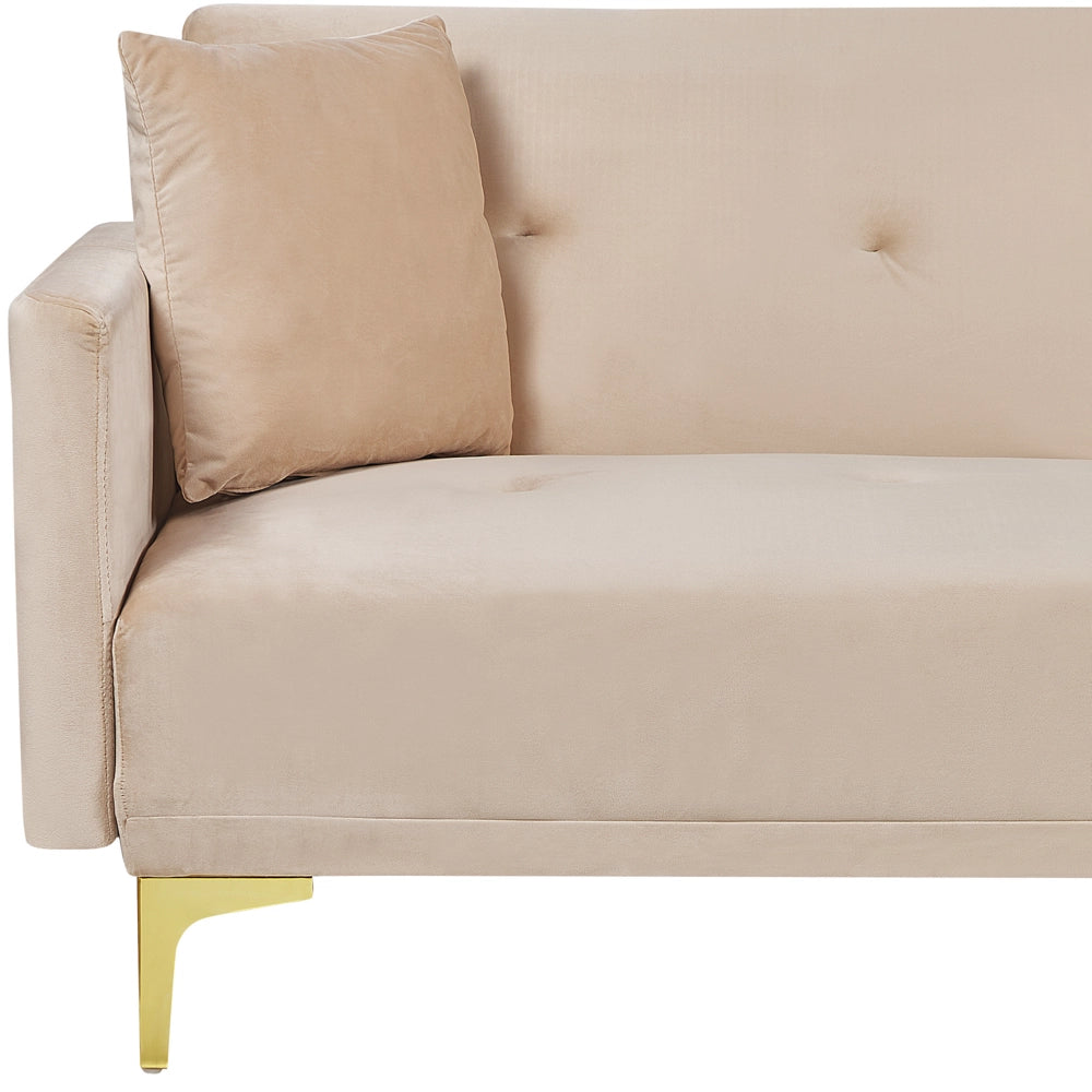 Moderno Divano Letto a 3 Posti Rivestito in Velluto Beige Piedini Cromati