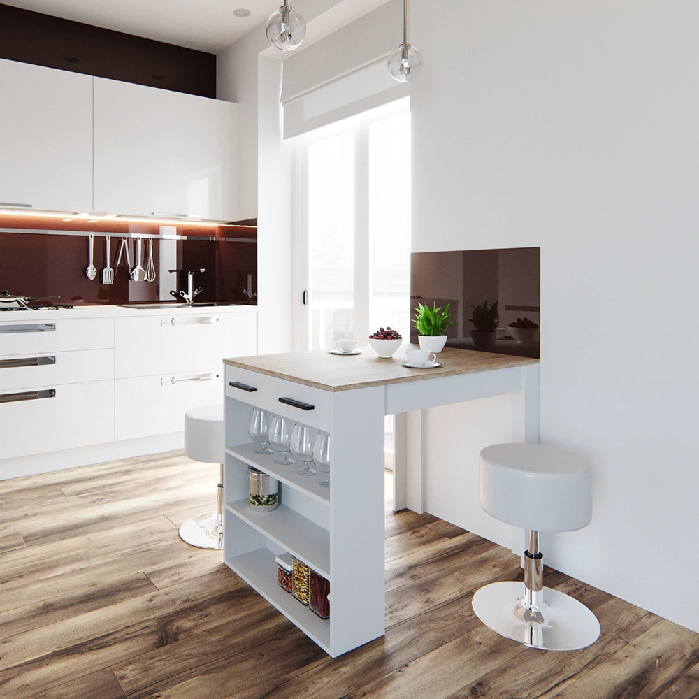 Vicco Set tavolo da pranzo Sonoma/Bianco 67 x 100 cm con 2 sgabelli