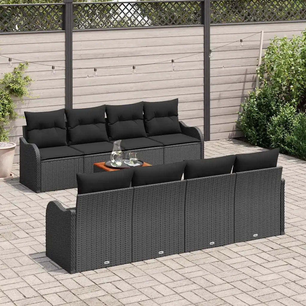 Set Divano da Giardino con archiviazione 9 pcs Nero polyrattan 3356098