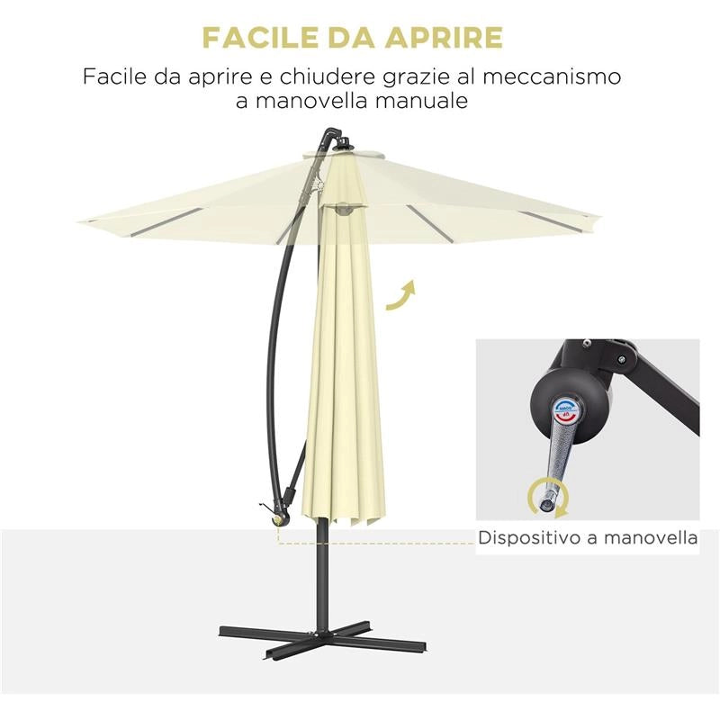OMBRELLONE DA GIARDINO 3X2.5 M A BRACCIO INCLINABILE CON MANOVELLA, BEIGE