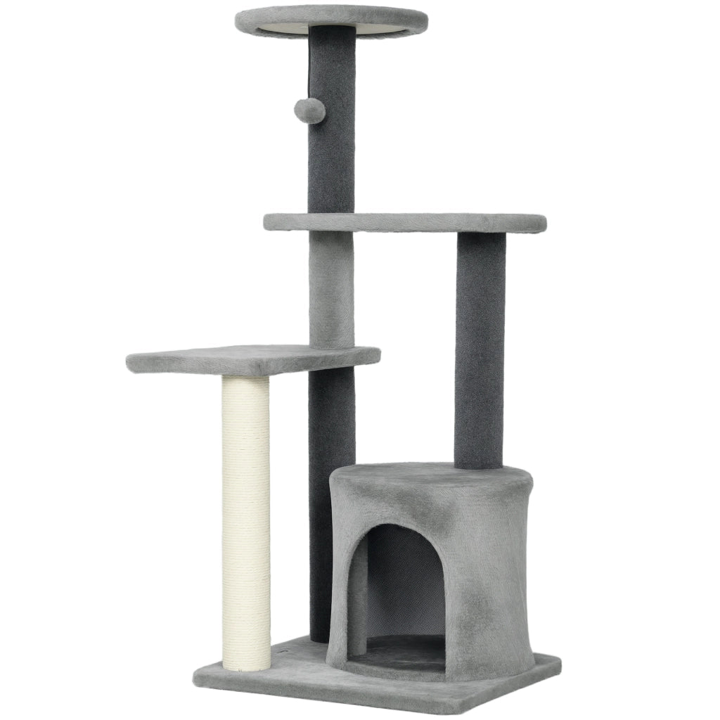 Albero per Gatti Multilivello 103 cm con Cuccia e Tiragraffi in Sisal Grigio