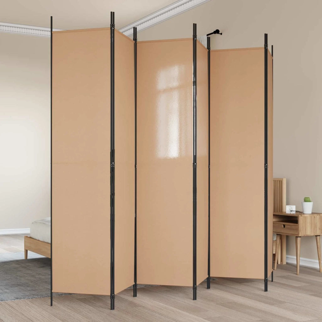 Divisore per Stanza a 6 Pannelli Beige 300 x 220 cm Tessuto 42039214