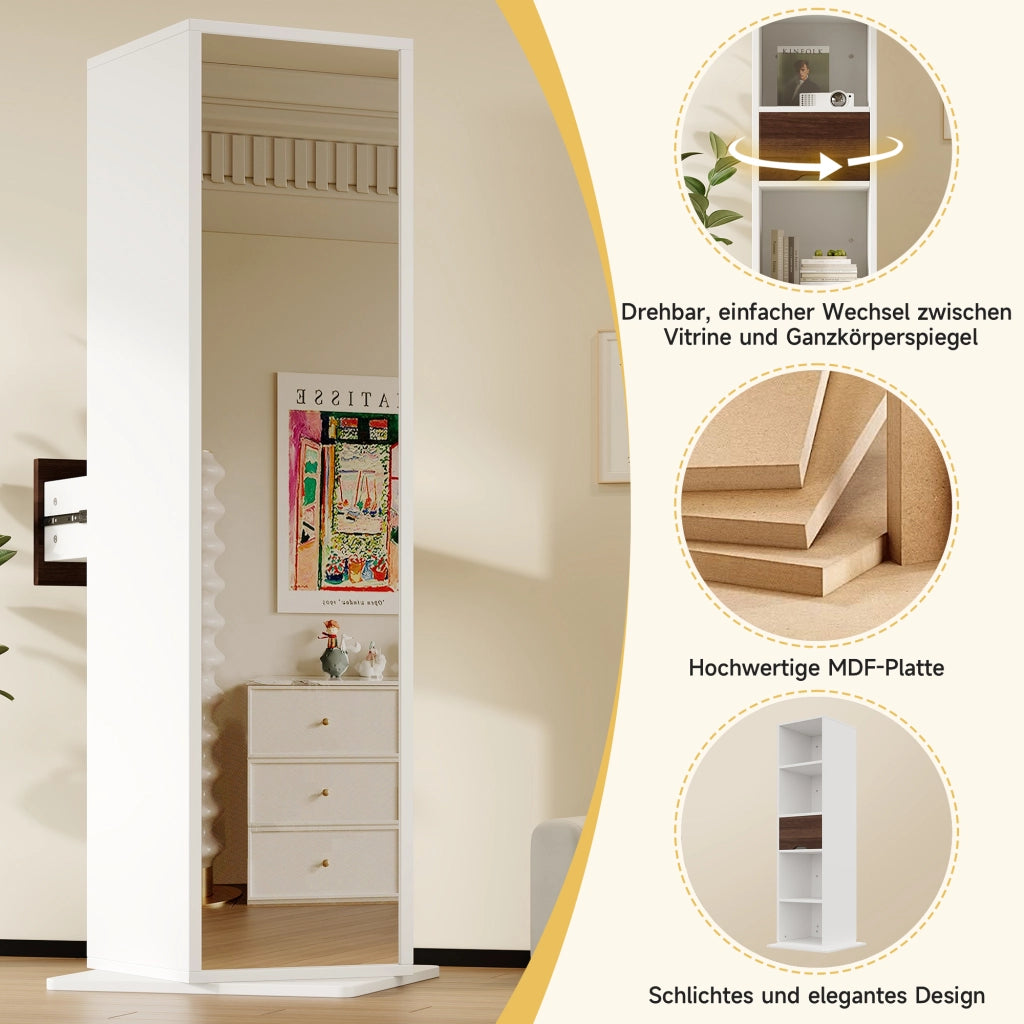 Armadietto a specchio con 4 vani aperti e 1 cassetto, per ingresso e camera da letto, in MDF, bianco, 45 × 45 × 168 cm
