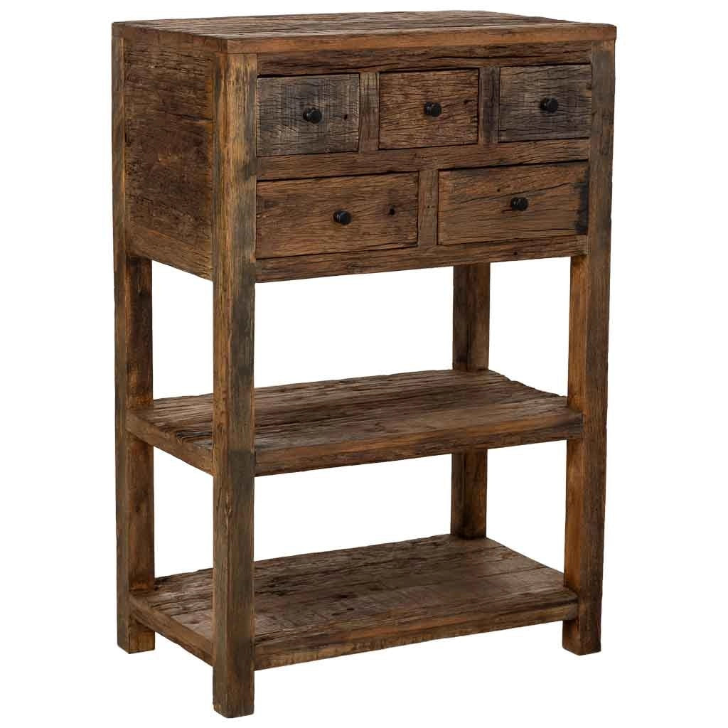 Mobile da ingresso in legno con 5 cassetti marrone, 60x35x90h cm