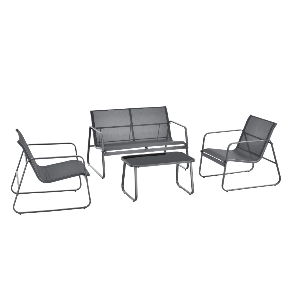 Set di mobili da giardino da 4 pezzi in PVC e acciaio nero e grigio scuro 03_0008241