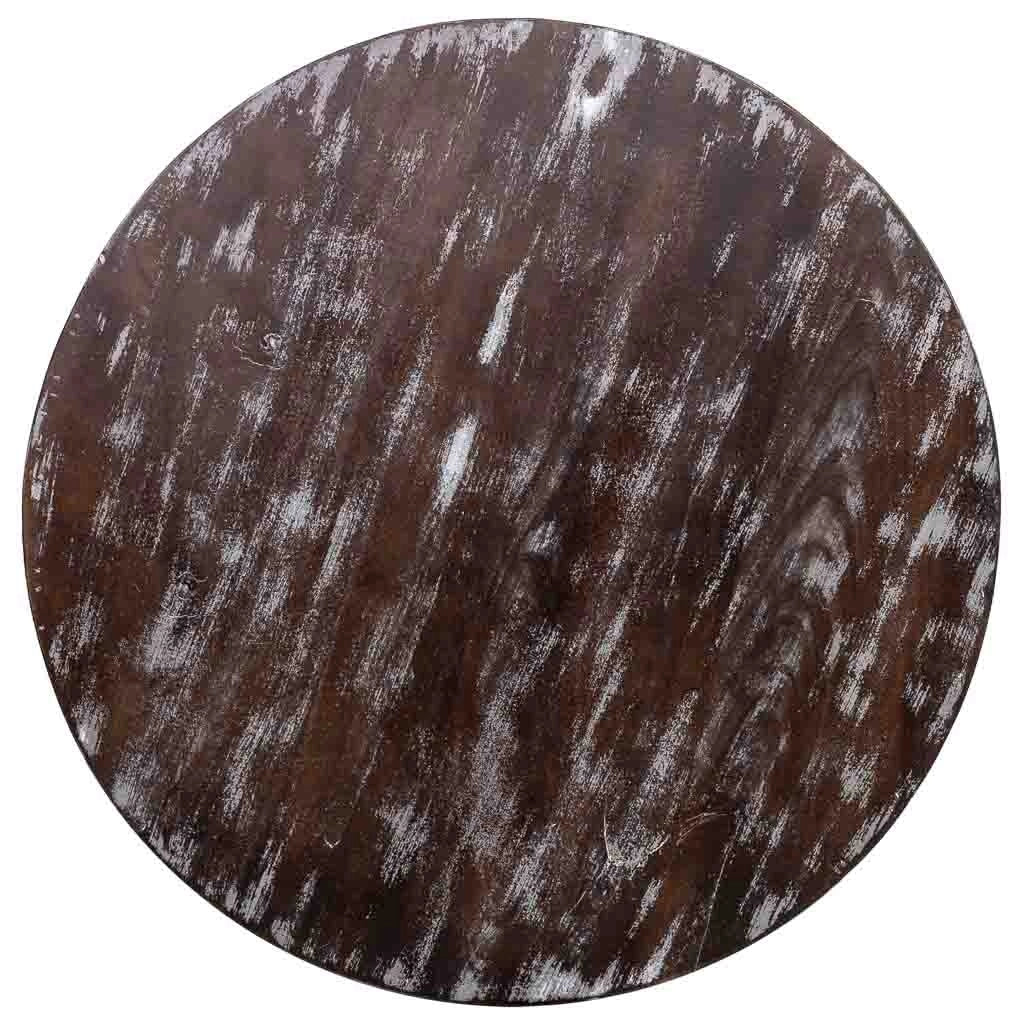 Tavolino rotondo in legno intagliato con finitura artigianale marrone 76x76x45