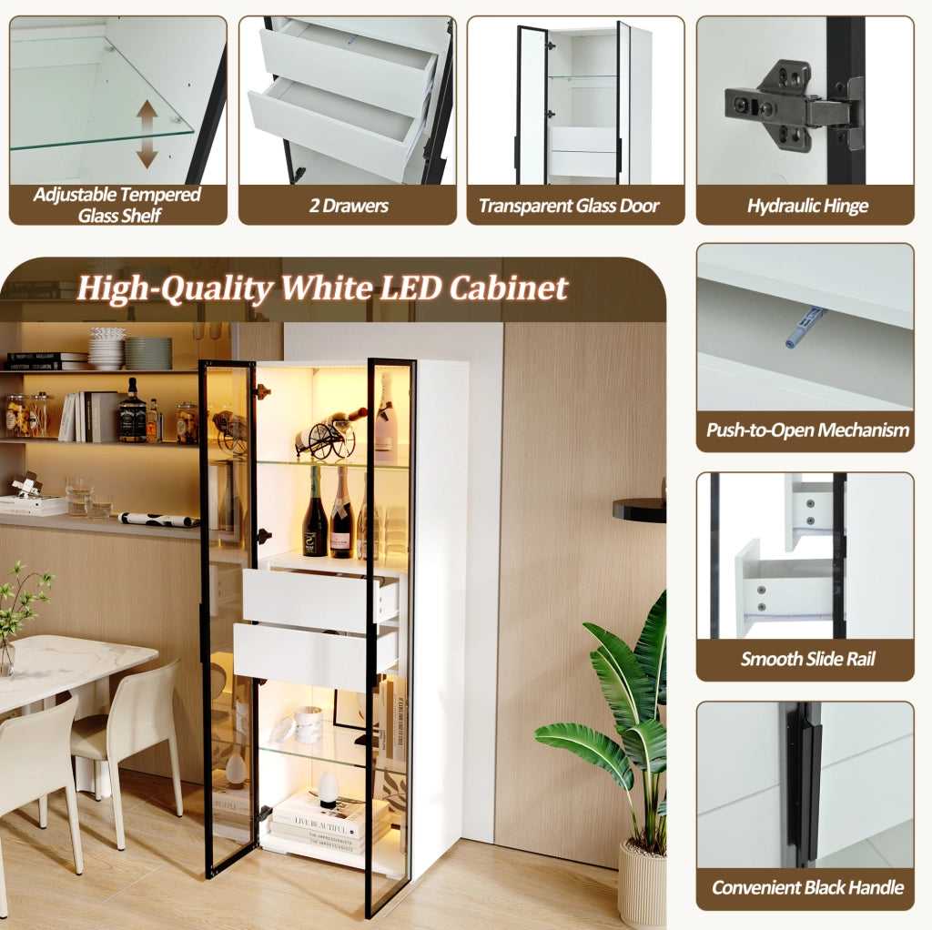 Vetrina LED con 2 cassetti e vetro temperato, 60x40x160 cm