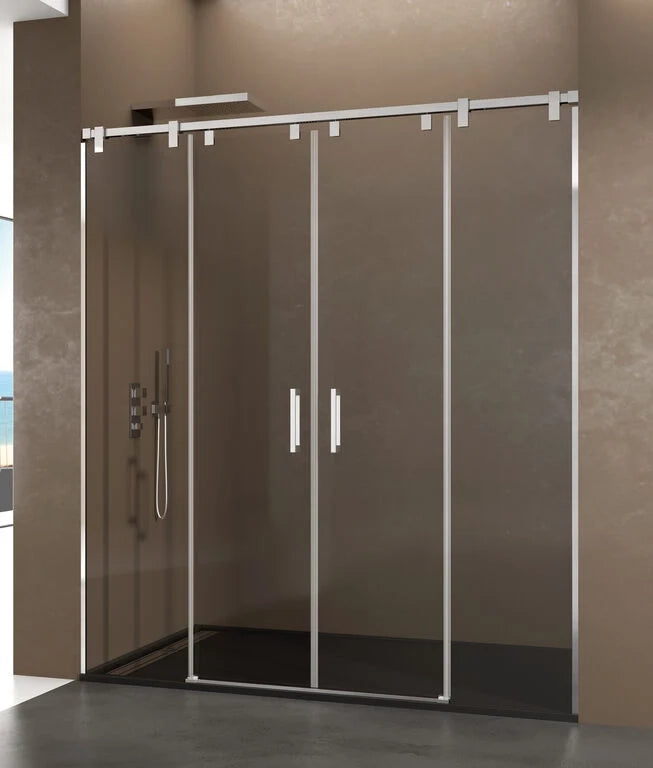 Box doccia frontale FUTURA 2 fissi + 2 scorrevoli 200 cm (190-200) acciaio inox lucido vetro serigrafato Frost Plus