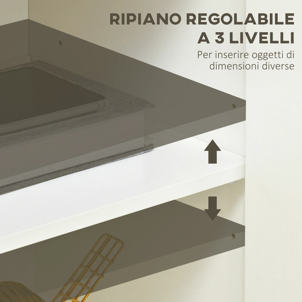 Mobile Multiuso con Armadietto a 2 Livelli in Truciolato e Ripiano regolabile, 80x37x75cm