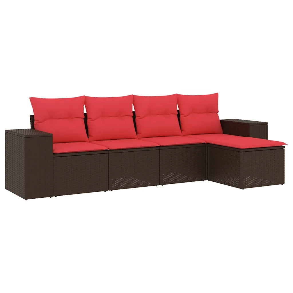 Salotto da Giardino-Set Divani da Giardino 5 pz con Cuscini Marrone in Polyrattan 819875