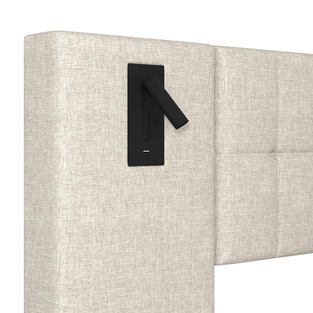 Letto Imbottito 180x200 con LED ¨C MINIMAL ¨C Tessuto Beige, USB, Testiera con Spot
