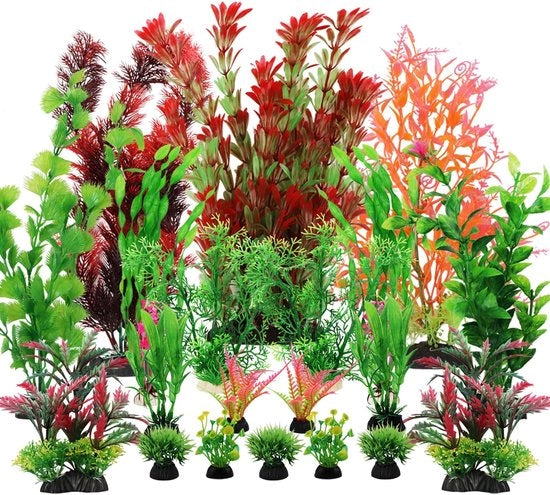 Decorazioni per acquario 20 pezzi - piante in plastica - decorazioni colorate - sicure per i pesci - senza inquinamento - adatte per vasche da 7 a 20 galloni - piante per acquario
