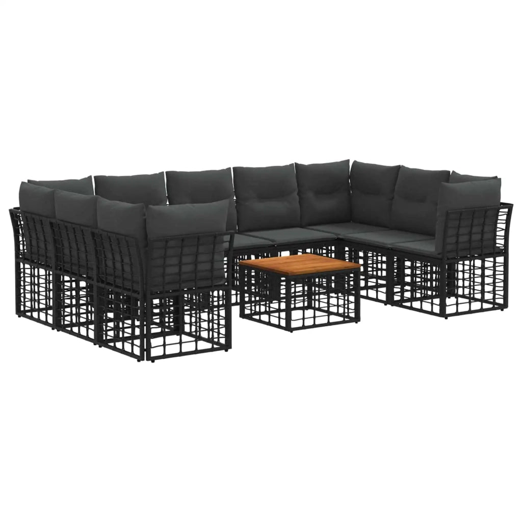 Set di divani da esterno 10 pcs Nero e Grigio scuro Poliestere