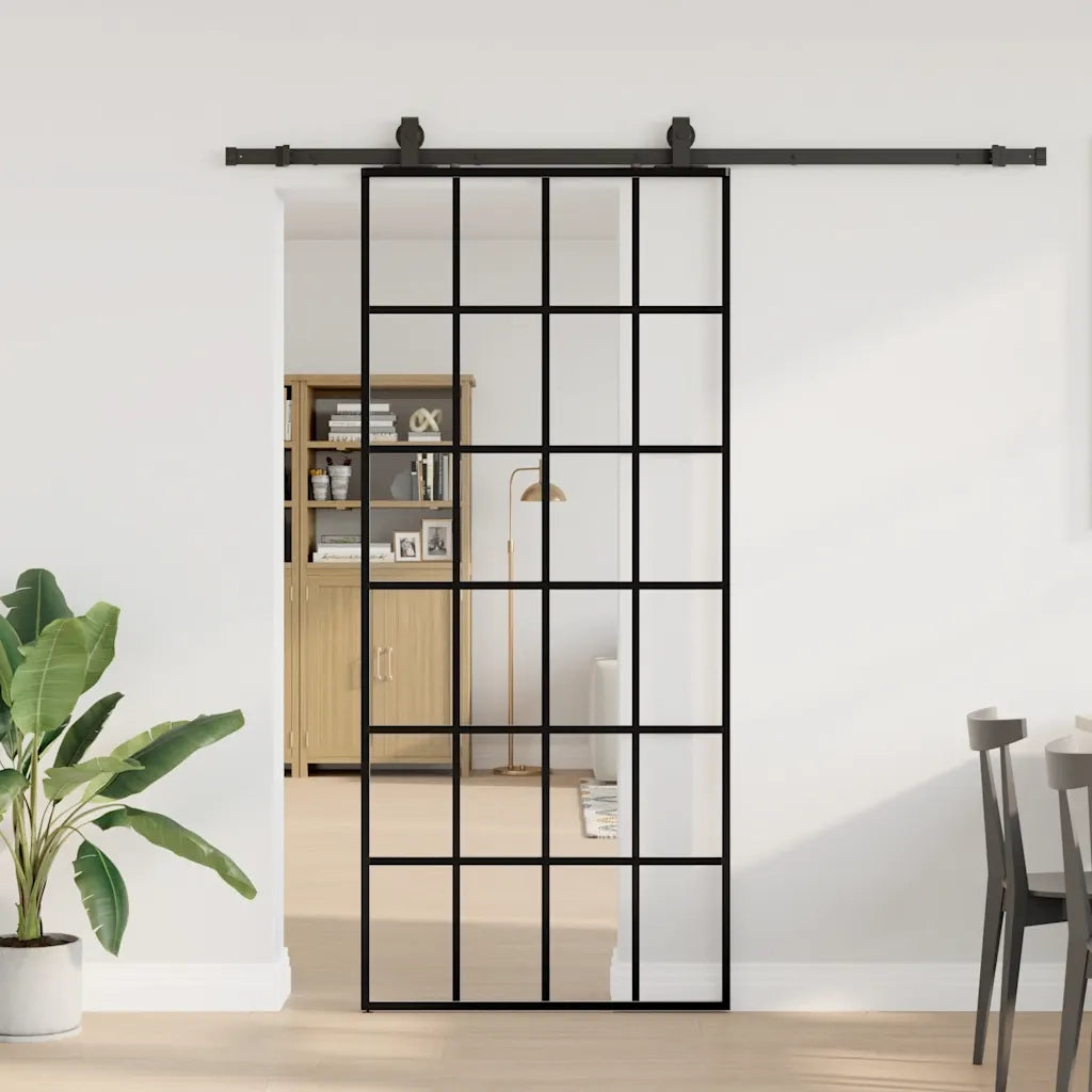 Porta Scorrevole con Ferramenta Nera 90x205 cm in Vetro ESG