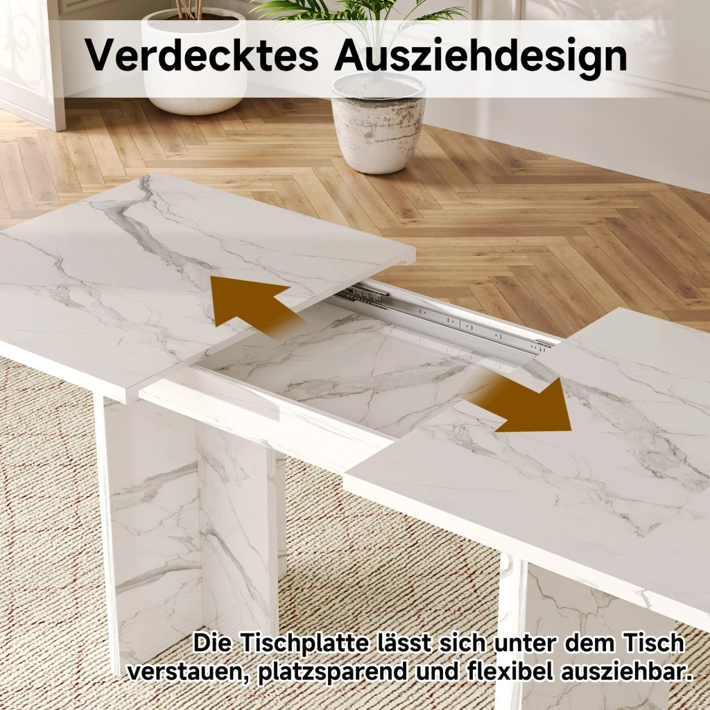 TAVOLO da pranzo allungabile 140-180 cm per 6-8 persone MDF White Marble