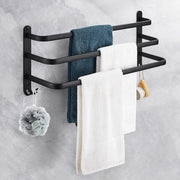 Supporto per asciugamani a 3 livelli, nero senza foratura, supporto per asciugamani autoadesivo in alluminio con ganci, impermeabile e resistente all'ossidazione per bagno/cucina (40 cm)