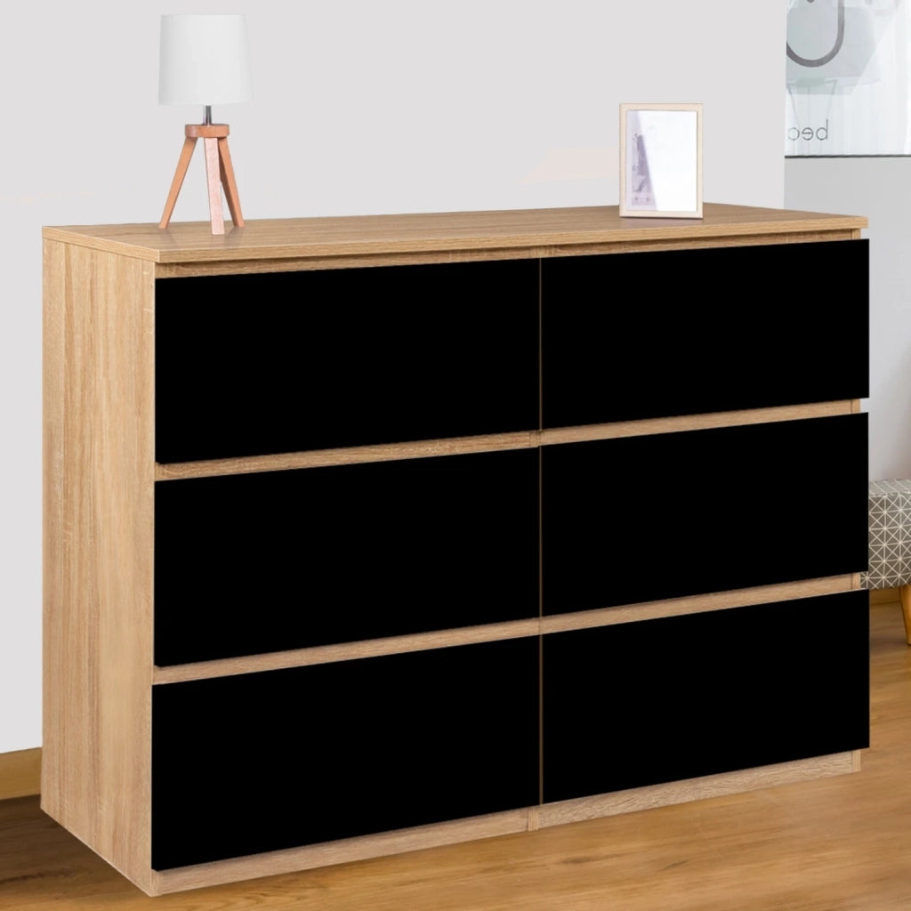 IDMarket - TOMI 110 cm cassettiera a 6 cassetti in legno effetto faggio e nero