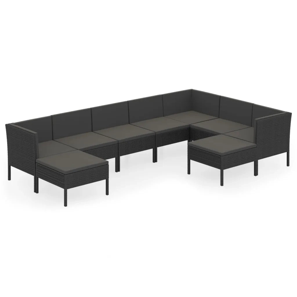 Set Divani da Giardino 9 pz con Cuscini in Polyrattan Nero cod mxl 38372